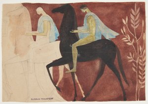Dos jóvenes a caballo. Boceto para decoración de habitación de Gudrun Traustedt