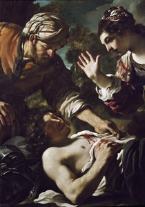 Herminie descubre a Tancredo (detalle) de Guercino