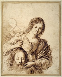 Judith con la cabeza de Holofernes (pluma y tinta marrón sobre papel crema) de Guercino (1591 1666)