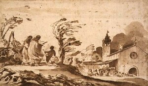 Paisaje con una Procesión Fúnebre de Guercino