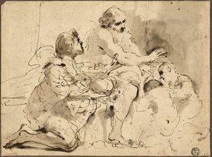 Estudio para Jacob bendiciendo a los hijos de José, c.1620 (pluma y tinta parda con pincel, aguada gris y parda) de Guercino (1591 1666)