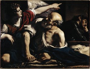 San Pedro liberado por un ángel - Óleo sobre lienzo, circa 1622 de Guercino