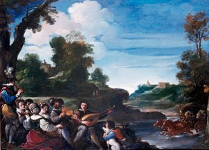 Placeres de verano. Paisaje con concierto. Pintura de Giovanni Francesco Barbieri Guerchin, conocido como Il Guercino (1591-1666) siglo XVII. Florencia, Galería Uffizi de Guercino