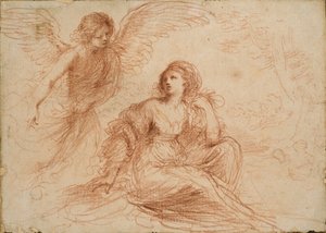 Un ángel apareciendo a Agar e Ismael, c. 1653 de Guercino