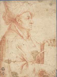 Busto de hombre con turbante y un libro de Guercino