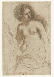Mujer semidesnuda de pie de Guercino
