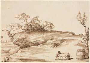 Landscape with a Man Leaning on a Bale de Guercino