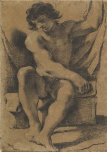 Joven Desnudo Sentado en Vista Casi Frontal de Guercino