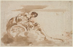 Venus y Cupido en un carro de Guercino