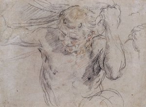 Un sátiro levantando una cortina, y un estudio subsidiario de su mano izquierda de Guido Reni