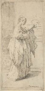 Niña llevando un cojín, vista de perfil hacia la derecha, 1590-1690 de Guido Reni