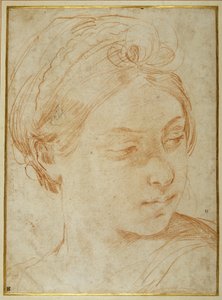 Cabeza de una joven, girada para mirar sobre su hombro izquierdo de Guido Reni