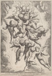 Ángeles en gloria de Guido Reni, after Luca Cambiaso