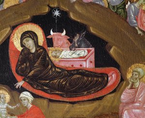 La natividad, detalle de la vida de Cristo - temple sobre madera de Guido da Siena