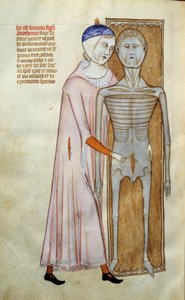 Medicina: tabla de anatomía y cirugía representando una escena de disección - Página extraída del manuscrito "Liber notabilium Philippi septimi francorum regis, a libris Galieni extractus" de Gui de Pavie