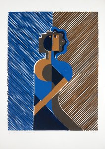 Mujer apoyada en una pared, 2019 (linograbado) de Guilherme Pontes