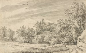 Camino del pueblo con la aguja de la iglesia a lo lejos de Guillam Dubois