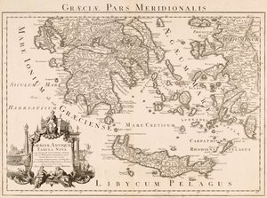 Mapa de la antigua Grecia y parte de Turquía (grabado) de Guillaume (after) Delisle