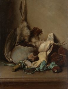 Bodegón con paloma de madera y cuerno de pólvora de Guillaume Anne van der Brugghen