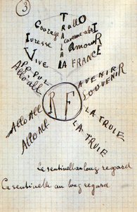 Caligrama de Guillaume Apollinaire - en “Du coton dans les oreilles”, manuscrito autógrafo de 17 hojas de Guillaume Apollinaire