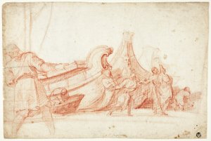 Escena de muelle (anverso); Dos bocetos de figuras masculinas (reverso) de Guillaume Courtois