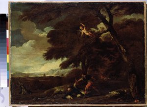 "La muerte de San Pedro de Verona (El asesinato de San Pedro Mártir) El predicador dominico Pedro de Verona (Pietro Rosini o Pietro Martire o Pietro da Verona) (1205-1252) es asesinado en el camino de Como a Milán. Pintura de Guillaume Courtoi de Guillaume Courtois