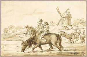 Abrevando Caballos cerca del Molino de Viento