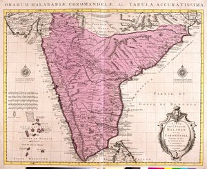 Mapa de Coromandel y Malabar (India) de Guillaume Delisle