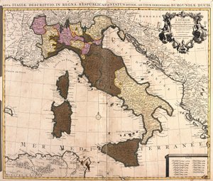 Mapa de Italia, con Córcega, Cerdeña y Sicilia de Guillaume Delisle