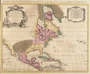 Mapa de América del Norte (Groenlandia, Canadá, EE.UU., México y las Islas del Caribe: Cuba, Haití, Jamaica, Antillas) de Guillaume Delisle