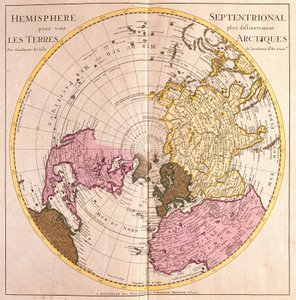 Mapa del Hemisferio Norte, Descripción de la Tierra Ártica (Agua Fuerte) de Guillaume Delisle