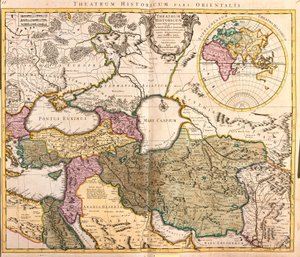 Mapa de los países vecinos del Mar Caspio (Rusia, Armenia, Persia, Kazajistán, Turkmenistán) de Guillaume Delisle