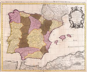 Mapa de la Península Ibérica, Reino de Portugal y España (grabado) de Guillaume Delisle