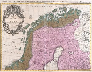 Mapa de los países nórdicos, reinos de Dinamarca, Suecia y Noruega