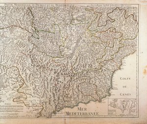 Región del Piamonte Meridional, Monferrato y Región de Liguria Occidental. Mapa de Guillaume de l