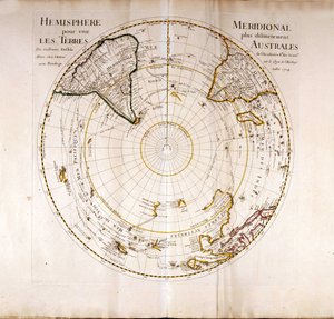 Vista del polo sur (Antártico). Atlas de Guillaume Delisle (1675-1726), geógrafo de Guillaume Delisle