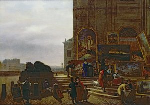 Vendiendo pinturas fuera del Instituto de Francia, 1837
