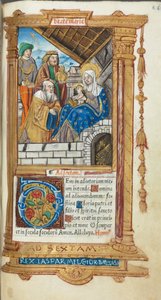 Libro de Horas Impreso (Uso de Roma): fol. 38r, Adoración de los Magos de Guillaume Le Rouge