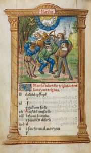 Libro de horas impreso (uso de Roma): fol. 4v, ilustración del calendario de marzo de Guillaume Le Rouge