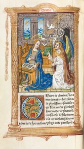 Libro de Horas Impreso (Uso de Roma): fol. 60v, La Anunciación de Guillaume Le Rouge