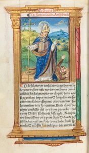 Libro de Horas impreso Uso de Roma: fol. 105v, San Claudio como obispo de Guillaume Le Rouge