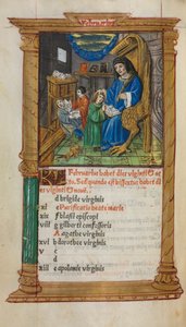 Libro de Horas Impreso Uso de Roma: fol. 3v, ilustración del calendario de febrero, 1510