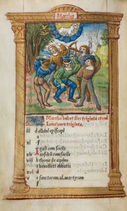 Libro de horas impreso Uso de Roma: fol. 4v, ilustración del calendario de marzo, 1510 de Guillaume Le Rouge