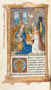 Libro de Horas Impreso Uso de Roma: fol. 60v, La Anunciación, 1510 de Guillaume Le Rouge