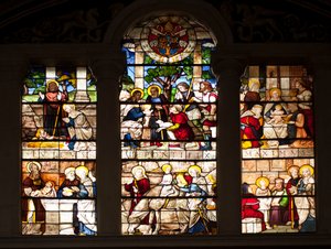 Episodio de la vida de Jesús. Vidriera de Guillermo de Marcillat (1470-1529) 1509 Coro de la Basílica Santa Maria del Popolo, Roma de Guillaume de  Marcillat