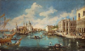 Iglesia de la Salute vista desde la Riva degli Schiavoni (paseo), de Giuseppe Ponga (1856-1925), óleo sobre lienzo, 60x100 cm de Guiseppe Ponga