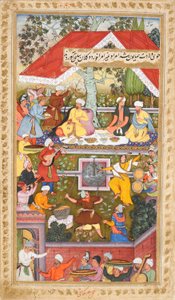Celebraciones en honor del nacimiento de Humayun en el Chahar Bagh de Kabul (Sur Gujarati), c.1590 (acuarela opaca) de Gujarati Sur