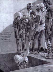 Jeremías siendo sacado del pozo en el que fue arrojado por consejo de los príncipes del rey Sedequías