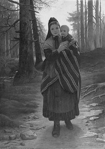Madre e hijo en un sendero boscoso de Gustav Adolph Spangenberg