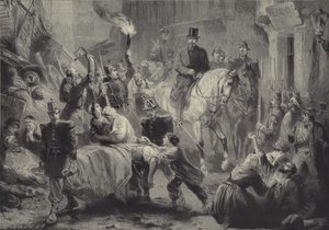 Luis Napoleón visitando las barricadas de París a caballo en la noche del 3 de diciembre de 1851 de Gustav Bartsch